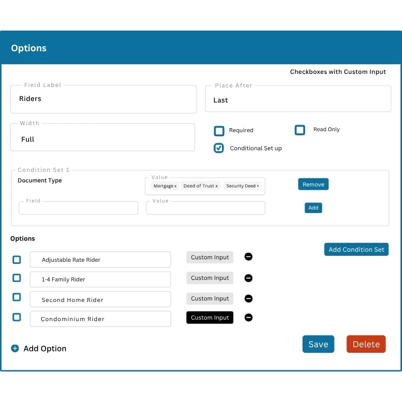 Customizable intake forms for real estate document preparation showing form fields and dropdown menus